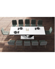 Stół rozkładany Viva 2, blat czarny połysk/ podstawa czarny i biały połysk, 160-256/75/89 cm, 2 wkłady powiększające, HUBERTUS