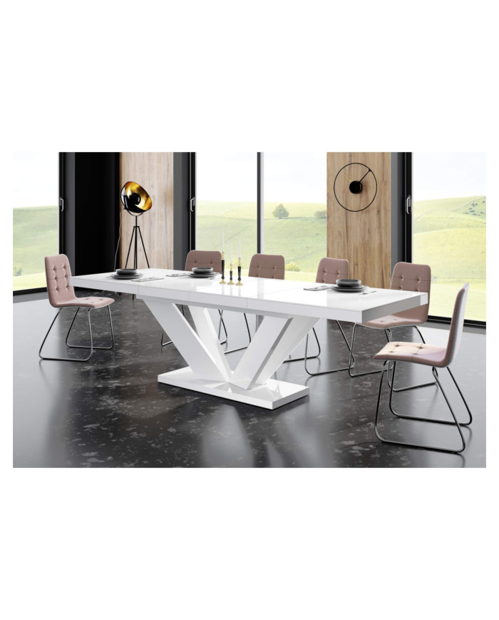 Stół rozkładany Viva 2, biały połysk, 160-256/75/89 cm, 2 wkłady powiększające, HUBERTUS