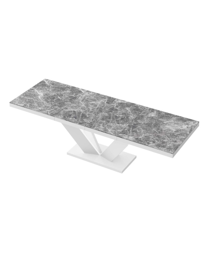 Stół rozkładany Viva 2, marmur venatino ciemny mat/ biały połysk, 160-256/75/89 cm, 2 wkłady powiększające, HUBERTUS