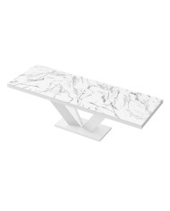 Stół rozkładany Viva 2, marmur marble biały połysk/ biały połysk, 160-256/75/89 cm, 2 wkłady powiększające, HUBERTUS