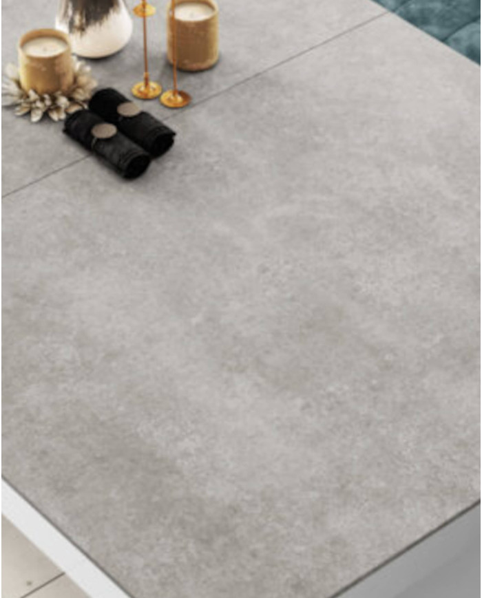 Stół rozkładany Viva 2, beton grey stone mat/ biały połysk, 160-256/75/89 cm, 2 wkłady powiększające, HUBERTUS