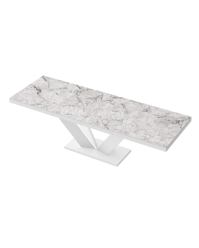 Stół rozkładany Viva 2, marmur venatino biały połysk/ biały połysk, 160-256/75/89 cm, 2 wkłady powiększające, HUBERTUS