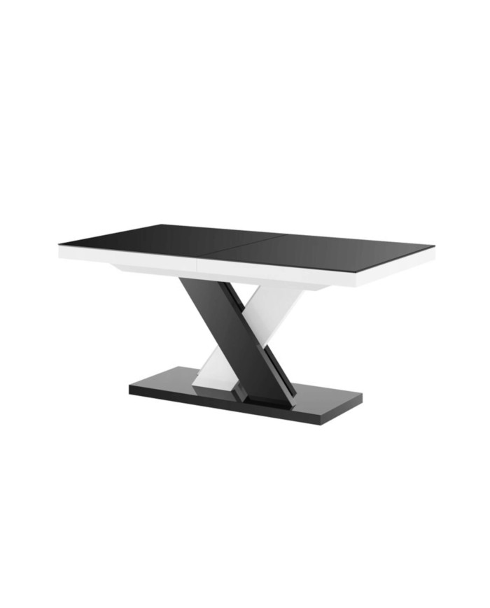Stół rozkładany Xenon Lux 160-256/75/89 cm, blat czarny połysk/ podstawa czarny i biały połysk, 2 wkłady, HUBERTUS