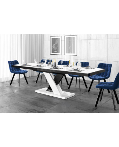 Stół rozkładany Xenon Lux 160-256/75/89 cm, blat biały mat/ podstawa biały i czarny połysk, 2 wkłady, Hubertus Stół rozkładany Xenon Lux 160-256/75/89 cm, blat biały mat/ podstawa biały i czarny połysk, 2 wkłady, Hubertus