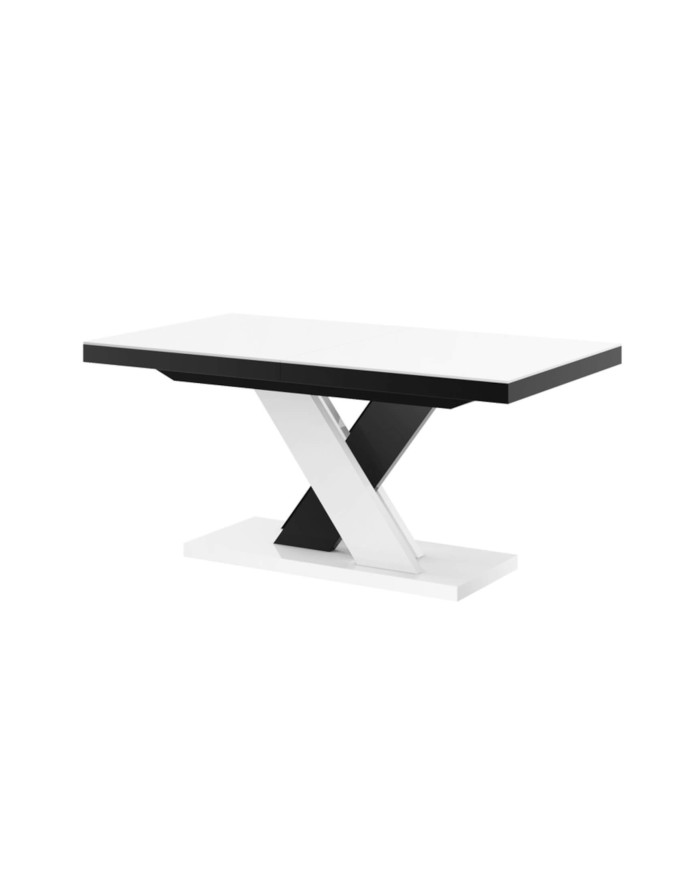 Stół rozkładany Xenon Lux 160-256/75/89 cm, blat biały mat/ podstawa biały i czarny połysk, 2 wkłady, Hubertus