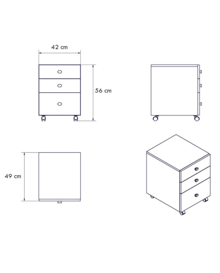 Szafka pod biurko/ kontenerek na kółkach Milano, 3 szuflady, biały połysk, 42/49/56 cm, HUBERTUS