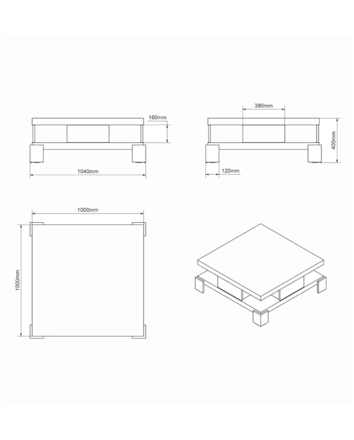 Ława Salina, kwadratowa, 4 szuflady, 4 półki, dąb sonoma,  104/104/40 cm, HUBERTUS