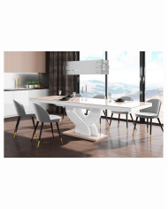 Stół rozkładany Bella 160, cappuccino połysk/ biały połysk, 160-256/75/89 cm, 2 wkłady powiększające, HUBERTUS