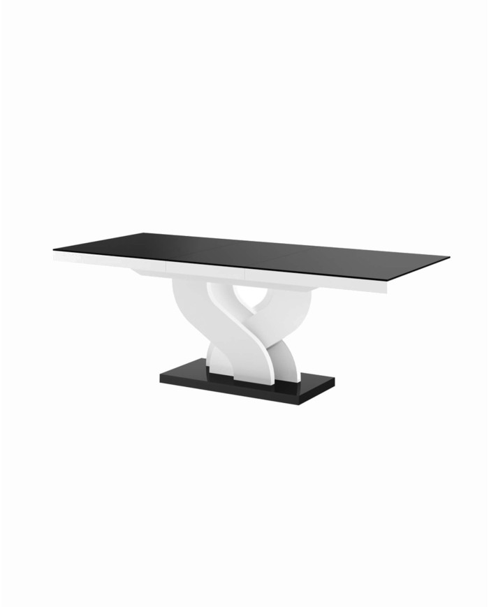 Stół rozkładany Bella 160, czarny mat/ biały połysk, 160-256/75/89 cm, HUBERTUS