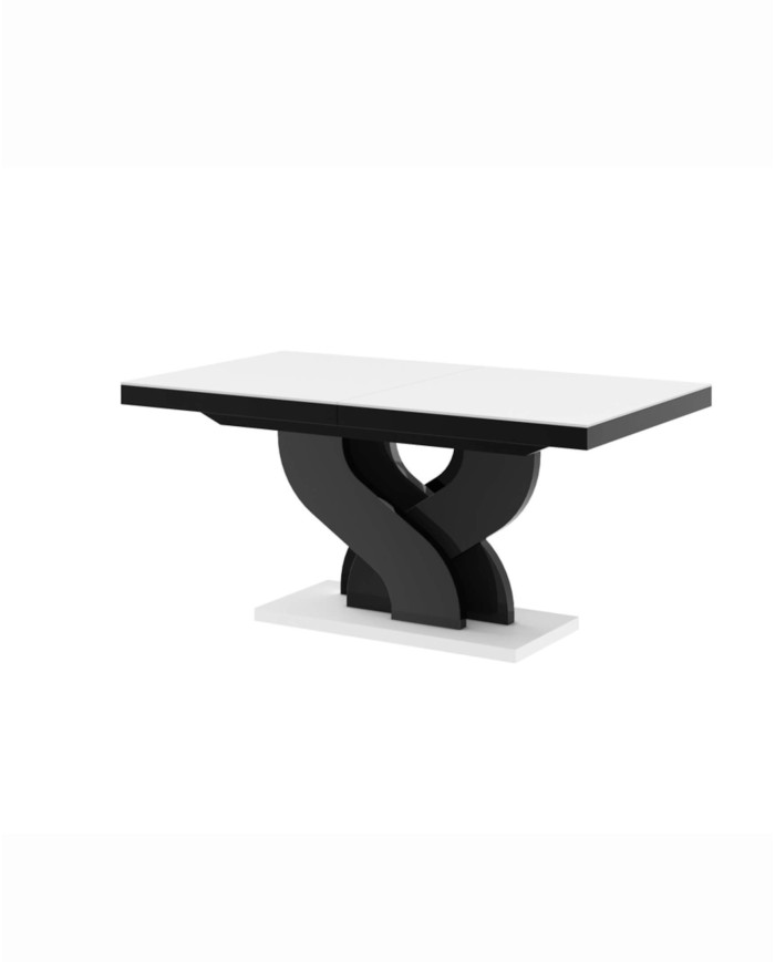 Stół rozkładany Bella 160, biały mat/ czarny połysk, 160-256/75/89 cm, 2 wkłady powiększające, HUBERTUS