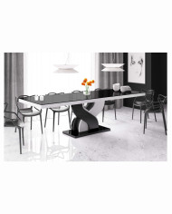 Stół rozkładany Bella 160, blat czarny mat/ podstawa czarny i biały połysk, 160-256/75/89 cm, 2 wkłady powiększające, HUBERTUS