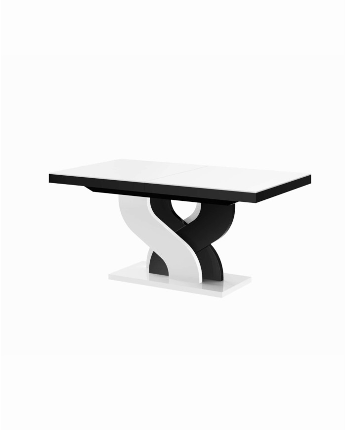 Stół rozkładany Bella 160, blat biały mat/ podstawa biały i czarny połysk, 160-256/75/89 cm, 2 wkłady powiększające, HUBERTUS