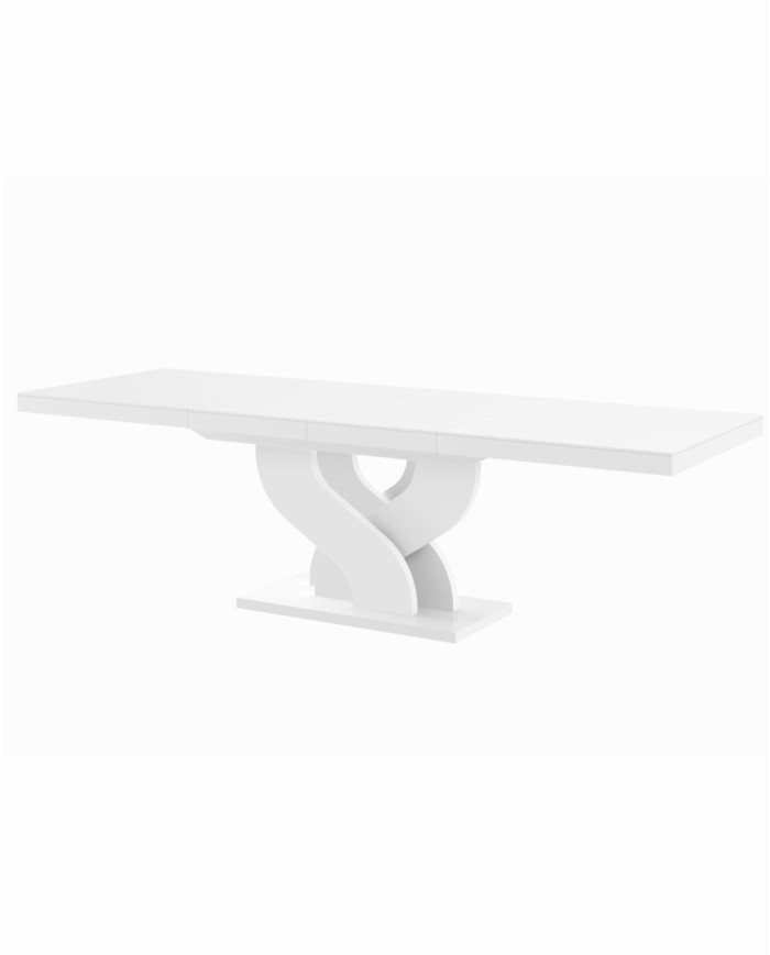 Stół rozkładany Bella 160, biały mat/ biały połysk, 160-256/75/89 cm, 2 wkłady powiększające, HUBERTUS