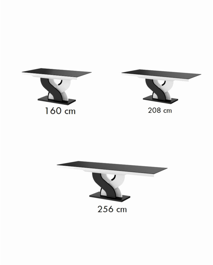 Stół rozkładany Bella 160, biały połysk/ czarny połysk, 160-256/75/89 cm, 2 wkłady powiększające, HUBERTUS