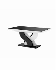 Stół rozkładany Bella 160, blat czarny połysk/ podstawa czarny i biały połysk, 160-256/75/89 cm, 2 wkłady, HUBERTUS