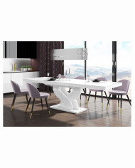 Stół rozkładany Bella 160, biały połysk, 160-256/75/89 cm, 2 wkłady powiększające, HUBERTUS