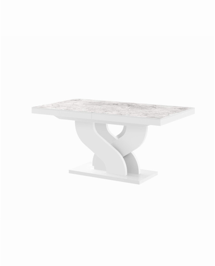Stół rozkładany Bella 160, marmur venatino biały połysk/ biały połysk, 160-256/75/89 cm, 2 wkłady powiększające, HUBERTUS