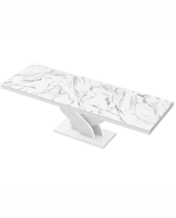 Stół rozkładany Bella 160, marmur marble biały połysk/ biały połysk, 160-256/75/89 cm, 2 wkłady powiększające, HUBERTUS