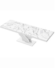 Stół rozkładany Bella 160, marmur marble biały połysk/ biały połysk, 160-256/75/89 cm, 2 wkłady powiększające, HUBERTUS