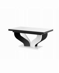 Stół rozkładany Viva 160, blat biały mat/ podstawa czarny i biały połysk, 160-256/75/89 cm, 2 wkłady powiększające, HUBERTUS
