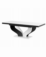 Stół rozkładany Viva 160, blat biały mat/ podstawa czarny i biały połysk, 160-256/75/89 cm, 2 wkłady powiększające, HUBERTUS