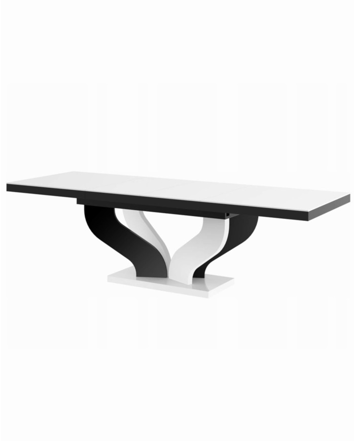 Stół rozkładany Viva 160, blat biały połysk/ podstawa czarny i biały połysk, 160-256/75/89 cm, 2 wkłady powiększające, HUBERTUS
