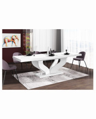 Stół rozkładany Viva 160, biały mat/ biały połysk, 160-256/75/89 cm, 2 wkłady powiększające, HUBERTUS