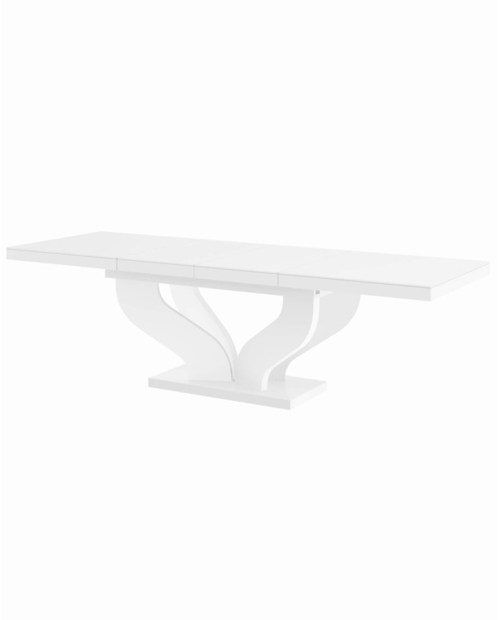 Stół rozkładany Viva 160, biały połysk, 160-256/75/89 cm, 2 wkłady powiększające, HUBERTUS