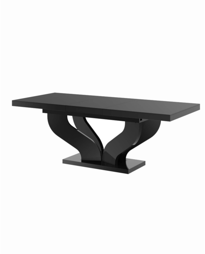 Stół rozkładany Viva 160, czarny mat/ czarny połysk, 160-256/75/89 cm, 2 wkłady powiększające, HUBERTUS