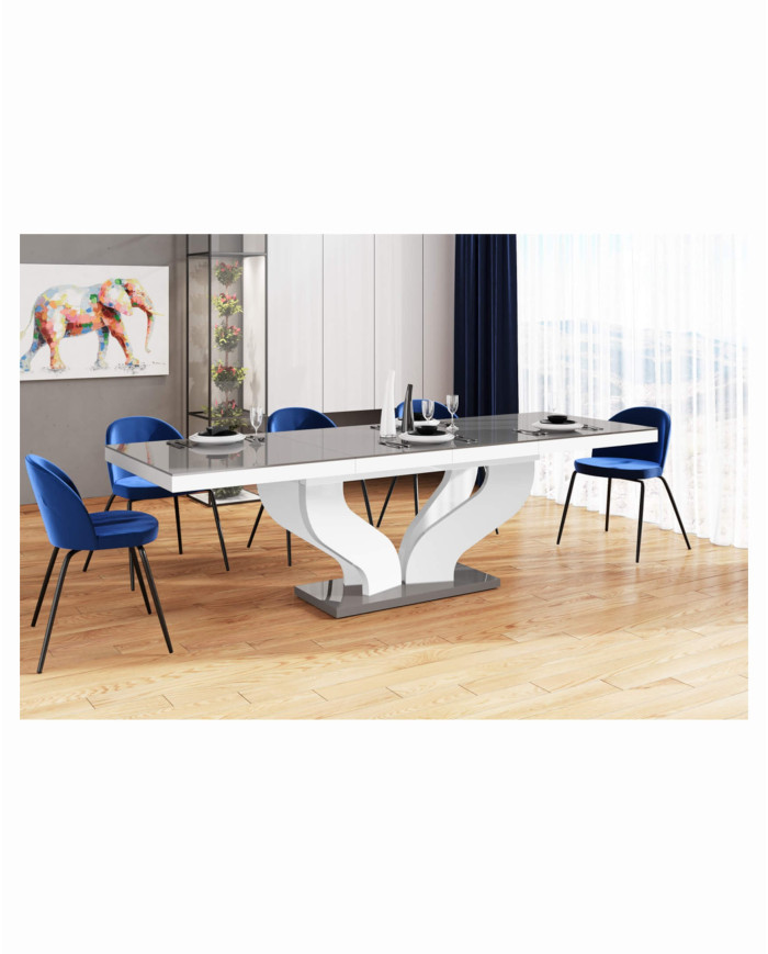 Stół rozkładany Viva 160, szary mat/ biały połysk, 160-256/75/89 cm, 2 wkłady powiększające, HUBERTUS