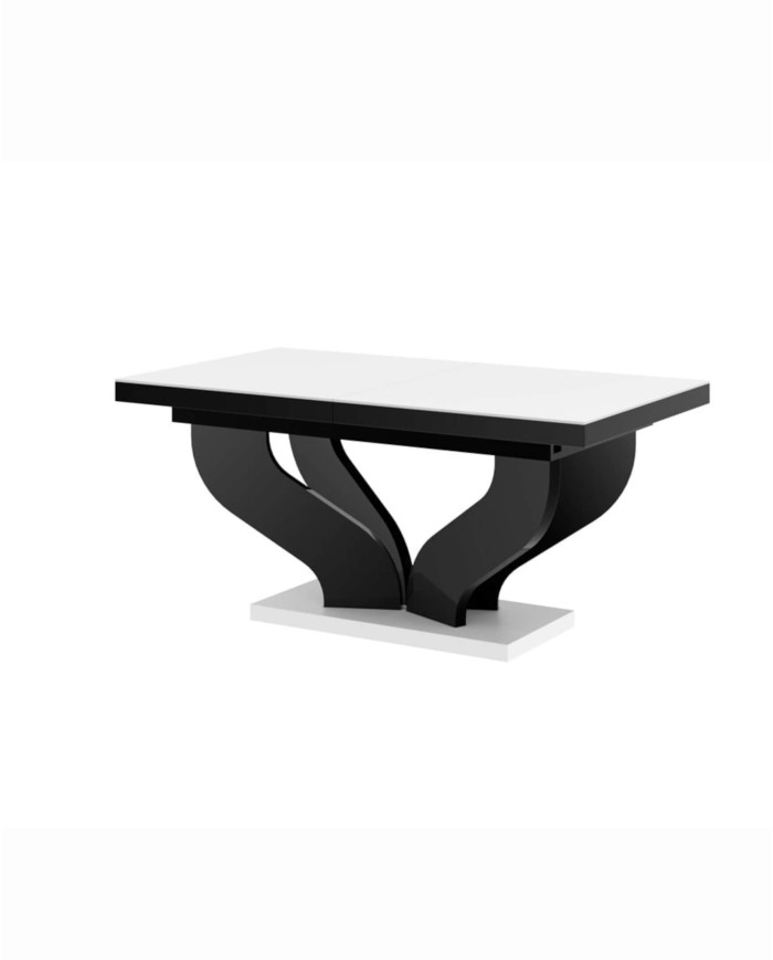 Stół rozkładany Viva 160, biały mat/ czarny połysk, 160-256/75/89 cm, 2 wkłady powiększające, HUBERTUS