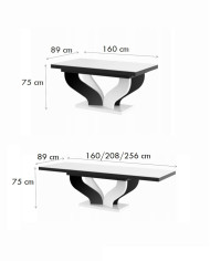 Stół rozkładany Viva 160, biały połysk/ czarny połysk, 160-256/75/89 cm, 2 wkłady powiększające, HUBERTUS