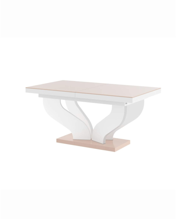 Stół rozkładany Viva 160, cappuccino połysk/ biały połysk, 160-256/75/89 cm, 2 wkłady powiększające, HUBERTUS