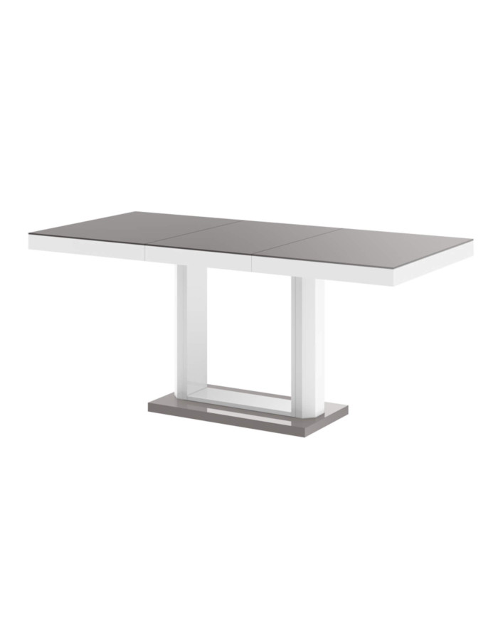 Stół rozkładany Quadro 120, szary mat/ biały połysk, 120-168/75/80 cm, 1 wkład powiększający, HUBERTUS