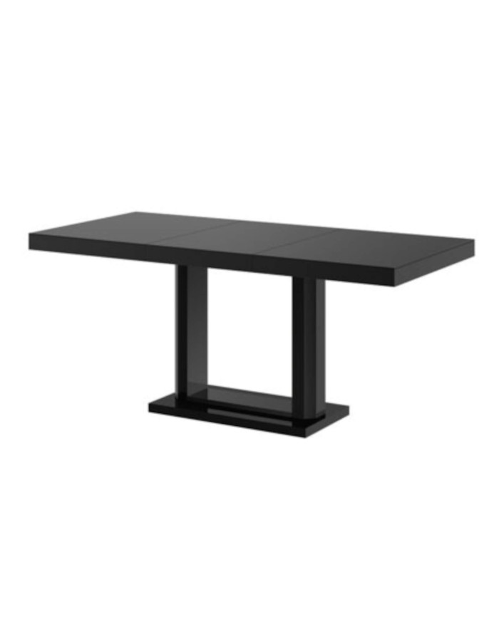 Stół rozkładany Quadro 120, czarny połysk, 120-168/75/80 cm, 1 wkład powiększający, HUBERTUS