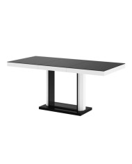 Stół rozkładany Quadro 120, czarny mat/ biały połysk, 120-168/75/80 cm, 1 wkład powiększający, HUBERTUS