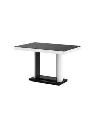 Stół rozkładany Quadro 120, czarny połysk/ biały połysk, 120-168/75/80 cm, 1 wkład powiększający, HUBERTUS