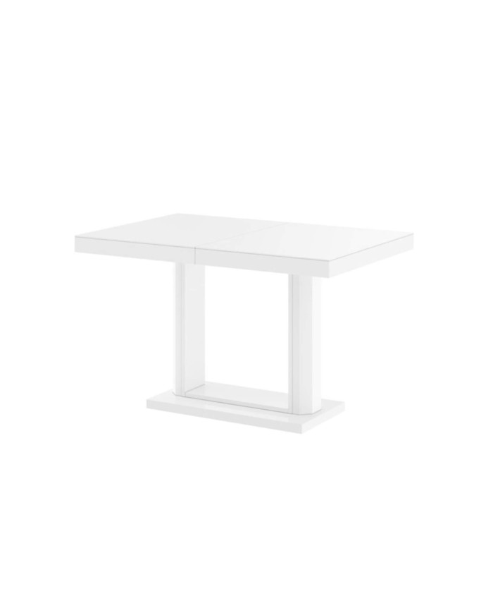 Stół rozkładany Quadro 120, biały mat/ biały połysk, 120-168/75/80 cm, 1 wkład powiększający, HUBERTUS