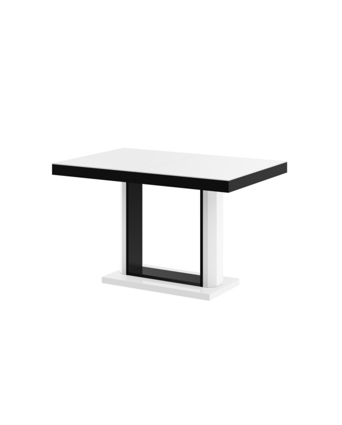 Stół rozkładany Quadro 120, biały mat/ czarny połysk, 120-168/75/80 cm, 1 wkład powiększający, HUBERTUS