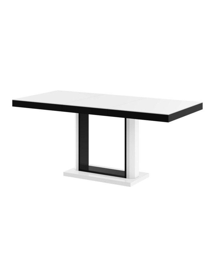 Stół rozkładany Quadro 120, biały mat/ czarny połysk, 120-168/75/80 cm, 1 wkład powiększający, HUBERTUS