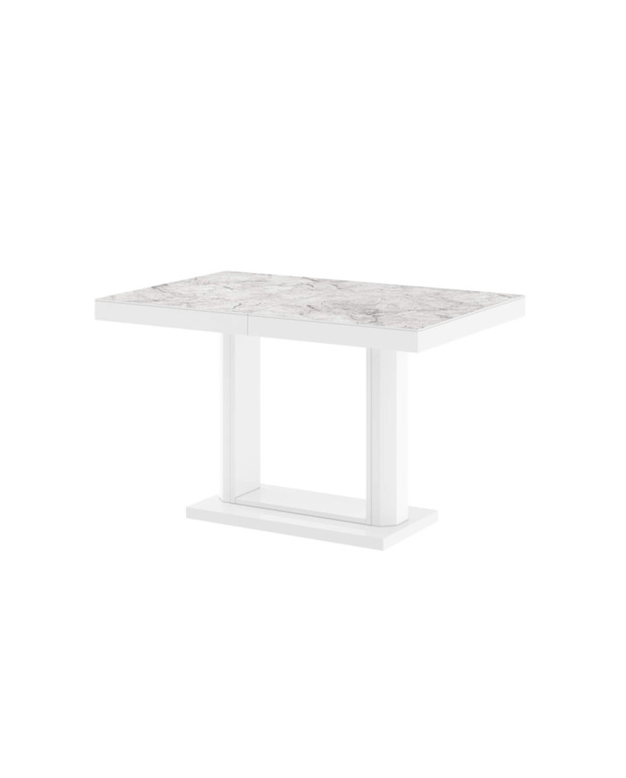 Stół rozkładany Quadro 120, marmur venatino biały połysk/ biały połysk, 120-168/75/80 cm, 1 wkład powiększający, HUBERTUS