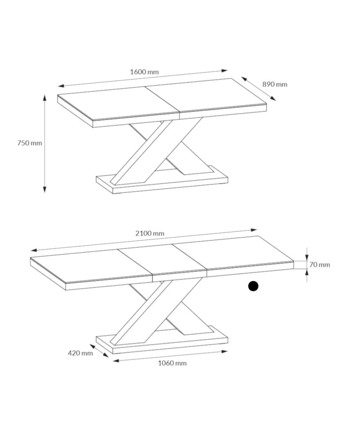 Stół rozkładany Xenon 160, czarny mat/ czarny połysk, 160-208/75/89 cm, 1 wkład powiększający, HUBERTUS