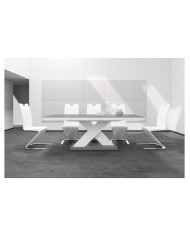 Stół rozkładany Xenon 160, szary mat/ biały połysk, 160-208/75/89 cm, 1 wkład powiększający, HUBERTUS