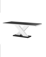 Stół rozkładany Xenon 160, czarny mat/ biały połysk, 160-208/75/89 cm, 1 wkład powiększający, HUBERTUS