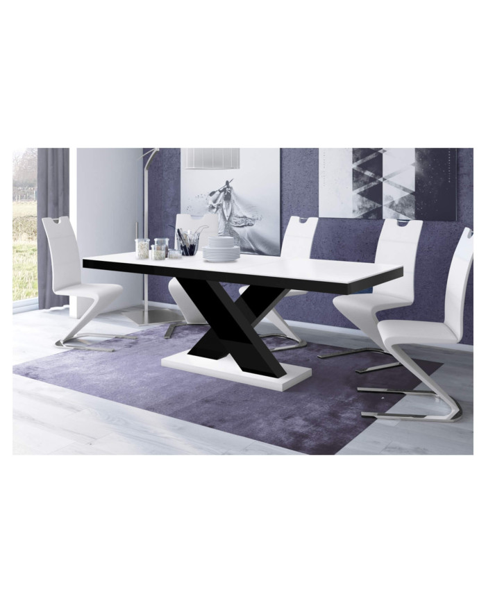 Stół rozkładany Xenon 160, biały połysk/ czarny połysk, 160-208/75/89 cm, 1 wkład powiększający, HUBERTUS