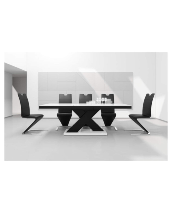 Stół rozkładany Xenon 160, biały połysk/ czarny połysk, 160-208/75/89 cm, 1 wkład powiększający, HUBERTUS
