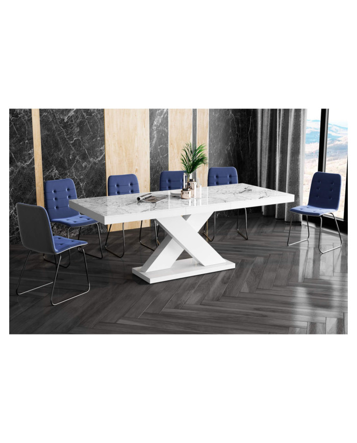 Stół rozkładany Xenon 160, marmur venatino biały połysk/ biały połysk, 160-208/75/89 cm, 1 wkład powiększający, HUBERTUS