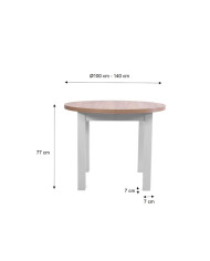 Stół okrągły ST52/1/F, rozkładany, 100-140/77/100 cm, noga 4x9 cm, 1 wkład powiększający, DREW-MARK