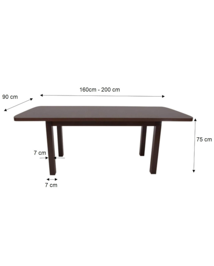 Stół prostokątny STF12, rozkładany, 160-200/75/90 cm, noga 7x7 cm, 1 wkład powiększający, DREW-MARK