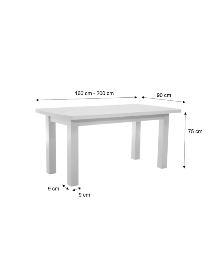 Stół rozkładany STF15, okleina naturalna, prostokątny, 1 wkład powiększający, 160-200/75/90 cm, noga 9x9 cm, DREW-MARK